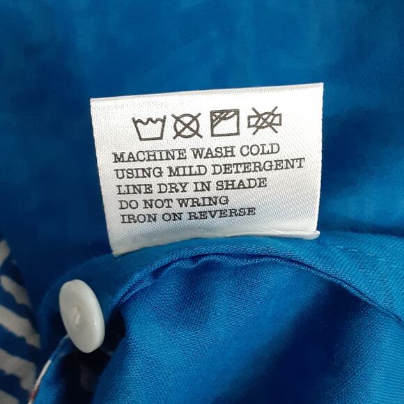 Livro Mini Dress Puff Sleeve Button Front Hand Block Mini Printed Blue Womens S - Picture 9 of 9